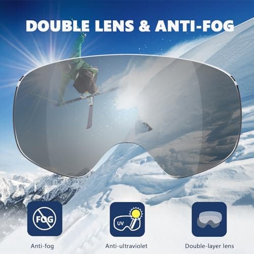 GlaRid OTG Ski Goggles for Men Women Youth, Anti-Fog UV Protection, Silver — view 6