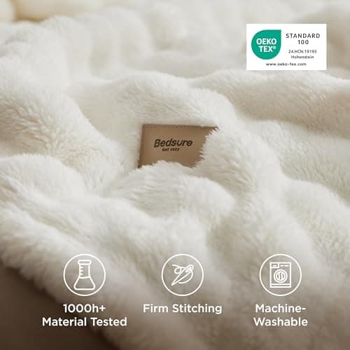 Bedsure Bubble Fleece Throw Blanket - Lightweight, Off White, 130x170cm — view 5