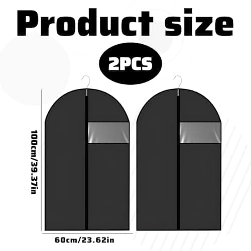 2 PCS Suit Covers for Men,Foldable Dress Bags,Suit Carriers for Men with Clear Window Black Zipper,Reusable Clothes Covers for Dress,Coat,Jacket,Pullover(60 * 100 cm) — view 2
