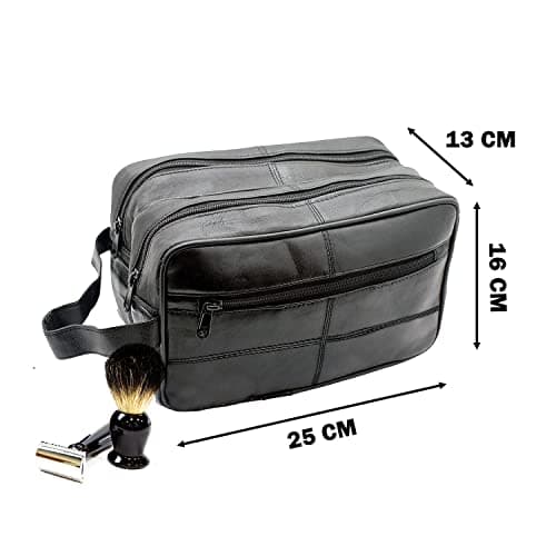 Men's Genuine Leather Toiletry Bag, Travel Toiletry Bag, Shaving Bag, Bathroom Bag, Makeup Organizer, Gift for Men and Women, Black, Classic — view 5