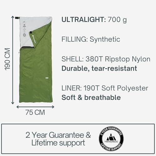 Trinordic Lightweight Summer Sleeping Bag - Rectangular, 700g, Green — view 5