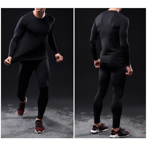 Adixun Men Base Layers Sets Football Sports Skins Compression Athletic Baselayers Sets Winter Thermal Underwear for Adult(Black,L) — view 2