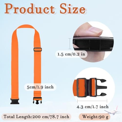 Luggage Suitcase Straps Set Adjustable Travel Packing Straps with Buckles Luggage Belts for Travel Bag Suitcase ((Orange,2)) — view 2