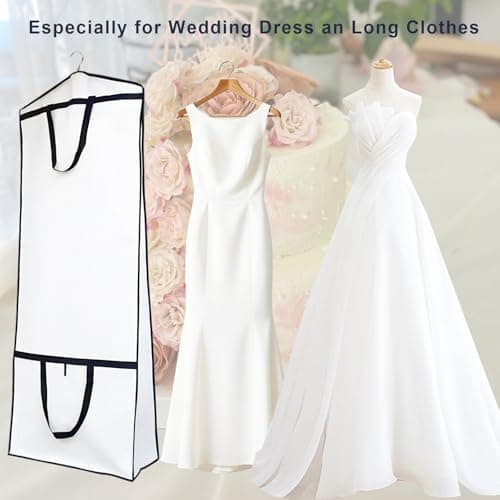 Hanging Wedding Dress Bag 180x60x30cm, Bridal Gown Garment Cover Storage Bag, Full Length Travel Protector for Bridal Dress, Long Clothes Storage Cover, Dust Proof Garment Bag with Zipper for Women — view 6