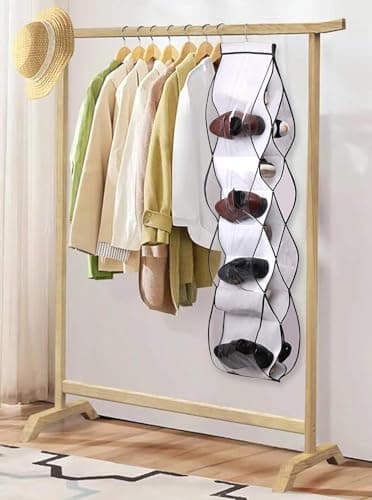 MISSLO Shoe Rack Storage Hanging Wardrobe Handbag Organiser Closet 13 Large Pockets Organizer for Shoe Tidy with Rotating Hanger, White — view 6