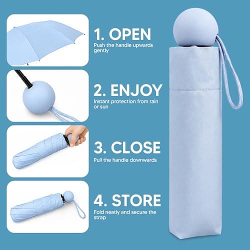 BMLIMITED BML Blue Mini Folding Umbrella Windproof Travel Umbrella for Women Lightweight Portable Compact Rain Umbrella with UV Sun Protection — view 4