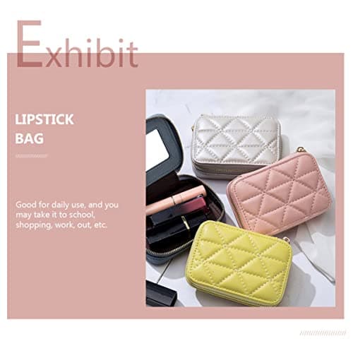VICASKY Portable Cosmetic Bag for Women Simple Design Drawstring Closure for Travel Makeup Lipstick Bag and Small Items Storage Made of Genuine Leather Lightweight — view 5