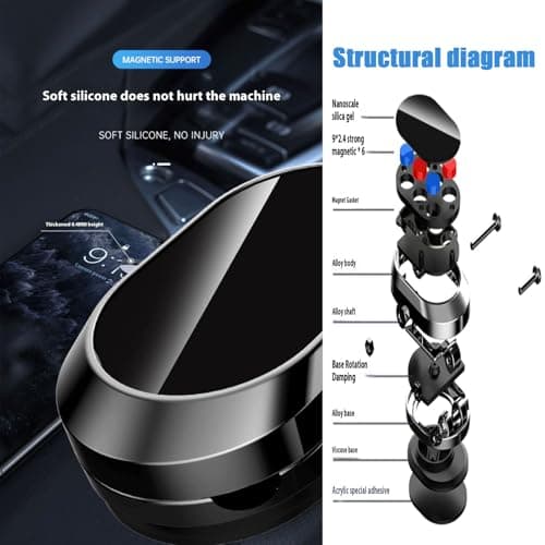 Leeneen Magnetic Phone Holder for Car,Foldable Ultra Strong Magnetic Suction Car Phone Mount with2Metal Plates.360Rotation Universal Adjustable Smartphone Dash Mount for All Phones&Tablets (Black) — view 5