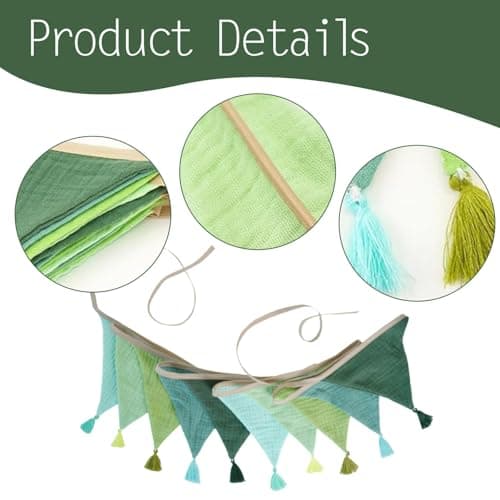 Fabric Bunting, Durable Cotton Bunting Fabric Green Fringe Crepe, Versatile 2.6 Meter Green Bunt with Twine, Perfect for Camping Garden Parties Festivals Celebrations and Outdoor Decor — view 3