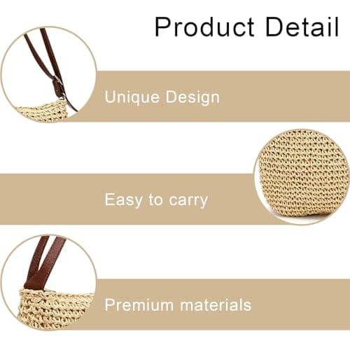 aieieii Straw Bags for Women UK, Off-White Woven Bag Daily Outfit for Holiday Travel, Fashion Summer Bags for Women, Straw Beach Bag with Adjustable Strap Zipper Closure — view 5