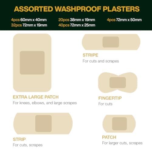Value Aid Assorted Washproof Plasters - Pack of 100 Individually Wrapped Hypoallergenic, Latex-Free Adhesive - 5 Popular Sizes for First Aid Kit & On-The-Go Medical Supplies — view 6