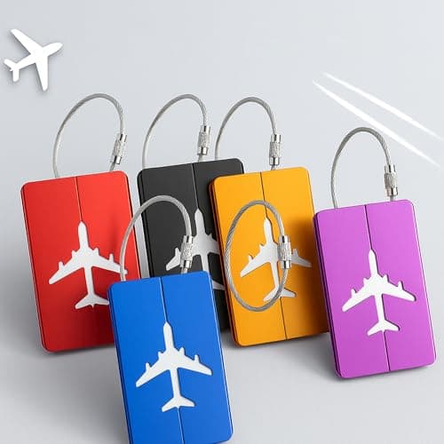 5-Pack Aluminium Luggage Tags with Steel Loop & Waterproof Name ID Card – Durable Suitcase Labels for Travel Bags, Checked Luggage, Backpacks & Laptop Cases (7.5 x 4.5 cm, 5 Colours)
