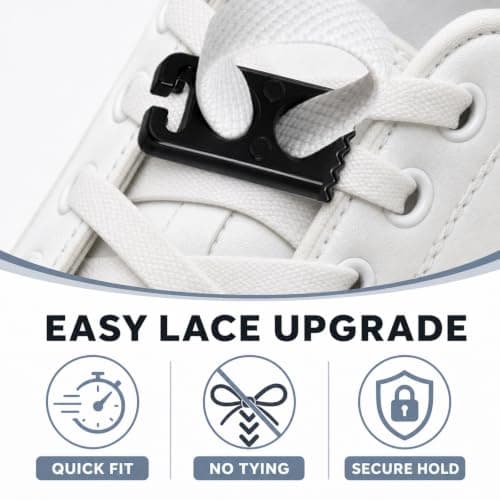 Shentu 8 Pack Slip On No Tie Shoe Laces, Lazy Shoelace Buckle Fasteners, Quick Closure Locks for Sneakers & Casual Shoes, Heavy Duty Elastic Cord Stoppers, Black — view 4
