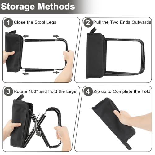JINGIHE Folding Chair Portable Camping Stool Collapsible for Adults Black — view 4
