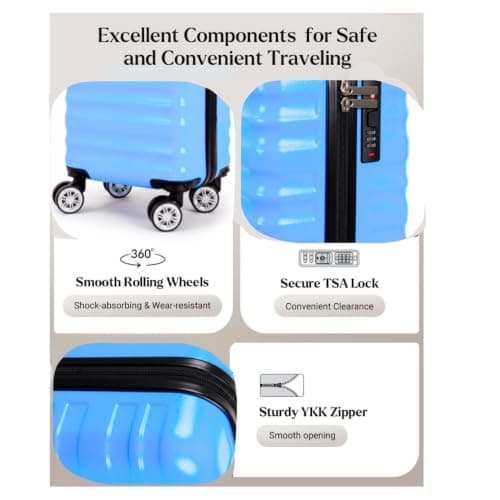 40x25x20cm Underseat Cabin Suitcase, Light Blue, Removable Wheels — view 6