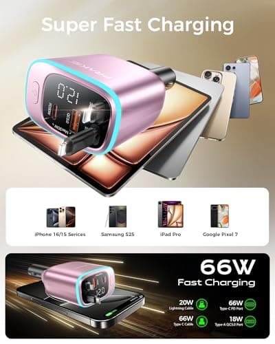 Fast Retractable Car Charger 4in1 Car Phone Charger for iPhone iPad Android — view 2