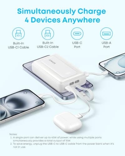 Anker Power Bank, 20,000mAh 45W Portable Charger,Dual Built-in USB-C Cables — view 4
