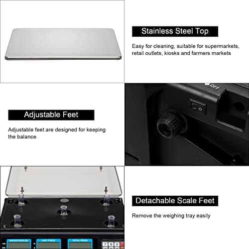 Bonnlo 88LB 40KG Deli Electronic Commercial Price Computing Scale w/LCD Display, Stainless Steel Platform & Charging Cable for Store, Kitchen, Restaurant Market, Farmer, Food, Meat, Fruit — view 2