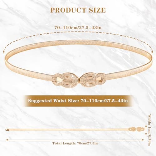 Amaxiu Elastic Skinny Waist Belt for Women, Metal Thin Dress Belt Gold — view 4