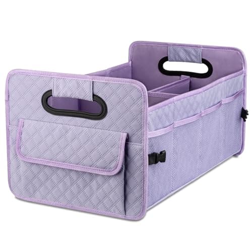 JiatuA Car Trunk Organizers and Storage for SUV, Collapsible Multi Compartment Container Box Adjustable Car Accessories for Women Men, Light Purple