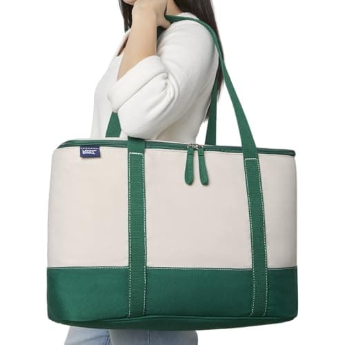 Lands' End Rectangular Large Cooler Bag Insulated 8 Gal, Canvas Soft Cooler with Tote Handles and Zip Closure (Kelly Green) — view 3