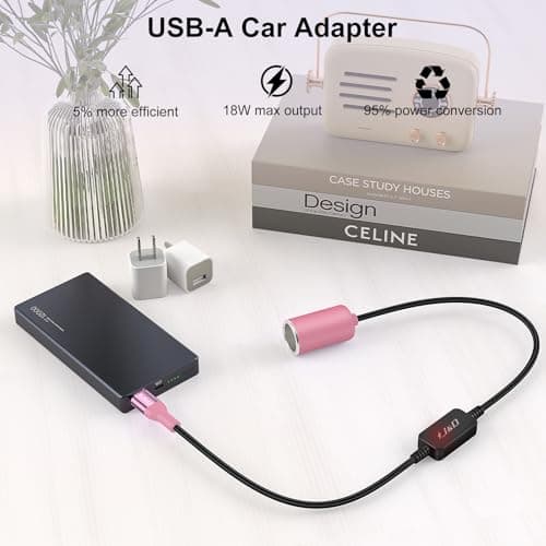 J&D USB A Male to 12V Car Cigarette Lighter Socket Female Converter Cable, 30 cm, 12V 18W Power Adapter, Compatible with Dash Cam, GPS, Car LED Light Strips, Pink — view 4