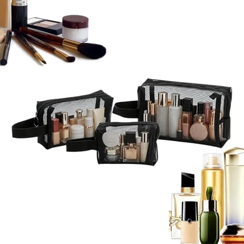 Mesh Makeup Storage Bag Portable 3 Piece Set with, black, Siehe