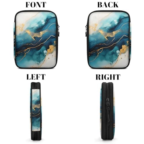 Mintoprints Teal Gold Marble Waves Electronics Travel Organizer Case, Tech Organizer Pouch Cord Storage Bag for Phone, Cable, Charger, Accessories — view 6