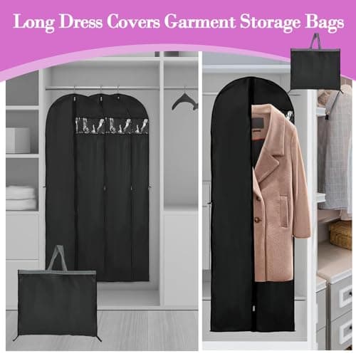 2 Pcs 60 x 180cm Dress Covers - Long Garment Bags, Eco-Friendly, Waterproof, Anti-mite, Breathable With Zip (Black) — view 4