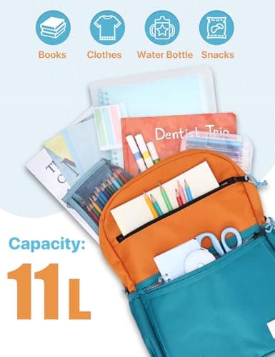 VASCHY Kids Backpack, Boys School Bag Lightweight Plain Color-block Small Kids Bookbag for Preschool/Kindergarten/Daycare/Travel Orange Green — view 6