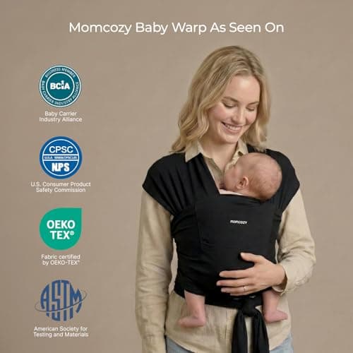 Momcozy Baby Wrap Carrier for 3.6-15kg, Adjustable Sling for Newborn, Black — view 5