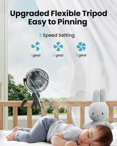 gaiatop Mini Portable Stroller Fan, Small Clip on Fan 3 Speed Rechargeable — view 3