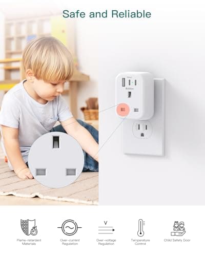 UK to US Plug Adaptor, USA Travel Adapter with 1 USB & 2 USB C Ports — view 6