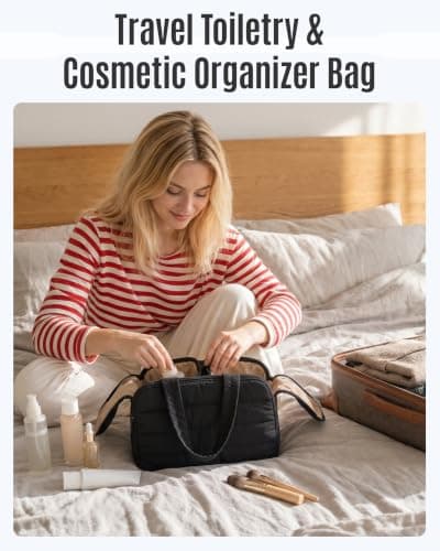 LIGHT FLIGHT Travel Toiletry & Wash Bag, Lightweight Large Wide-Open Travel Bag for Women, Puffy Cosmetic Makeup Bag Organiser with Handle for Accessories, Essentials, Toiletries, Dark Pink — view 5