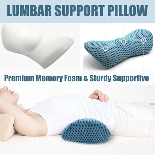 Edumov Lumbar Support Pillow for Lower Back Pain Relief, Thick Memory Foam Back Support Cushion for Sleeping Bed Office Chair, Car Seat, Comfortable Back Wedge Pillow for Traveling, Resting (Blue) — view 2