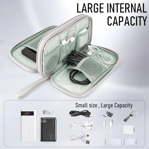 Arae PU Leather Cable Organizer Double Layer Travel Pouch, M Gray — view 4