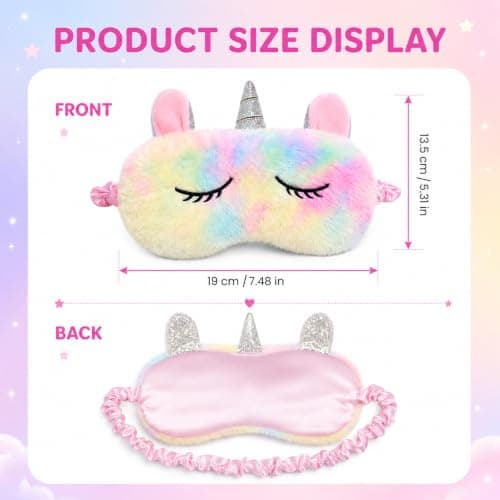 Blackout Sleep Masks, Cute Unicorn Plush Eye Mask for Women & Girls Kids, Soft Eye Mask for Sleeping with Adjustable Strap, Comfortable Sleep Mask for Travel, Nap, Night (Rainbow) — view 2