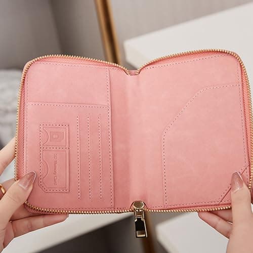 MUU RFID Blocking Travel Wallet Passport Holder, Pink PU Leather Document Organiser with Zipped Closure and Wrist Strap — view 6