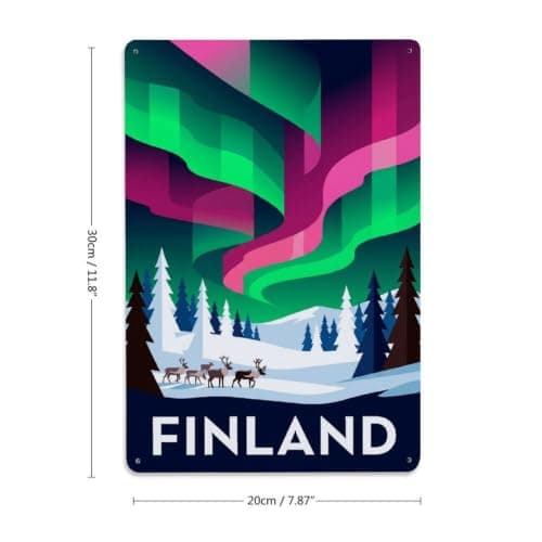 Finland Northern Lights Winter Travel Arctic Metal Tin Sign — view 2