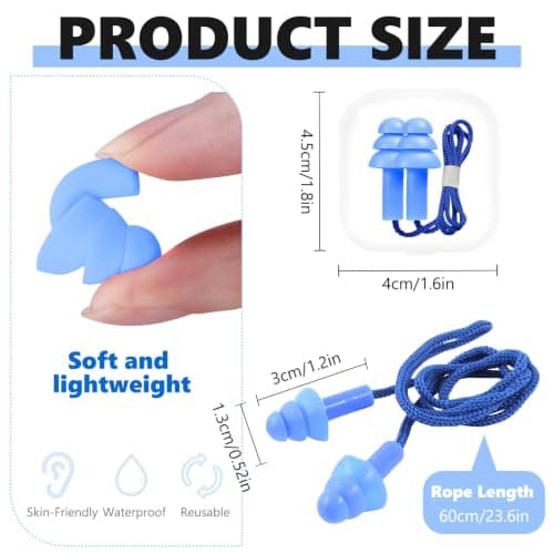 6 Pairs Corded Earplugs Silicone, Reusable Ear Plugs, Noise Cancelling Waterproof Ear Plug for Sleeping Travel Swimming Work Study Shooting Range, Multi Color — view 2