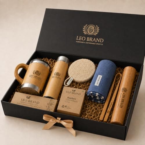 Leo Brand Eco Gym & Fitness Essentials Gift Box | Premium Bamboo Sports & Wellness Gift Set | Sustainable Travel & Personal Care Kit | Eco Friendly Fitness Gift