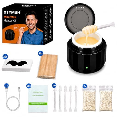 Nose Hair Wax Kit for Men and Women, Facial Waxing Kit with Black Mini Heater, USB Rapid Heating, Constant Temperature, 100g Wax, 20 Sticks, Multi-Accessories, Portable Waxing Kit for Home & Travel