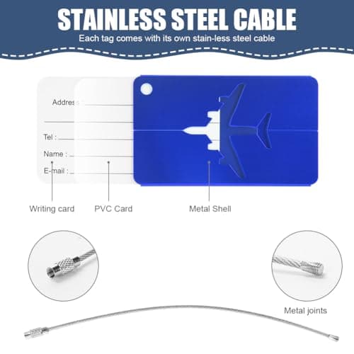 Vicloon Luggage Tag, 6Pcs Luggage Labels Travel Suitcases Aluminium Tags, Aluminum Luggage Tag with Name ID Card for Luggage Baggage Identity ID Labels — view 2