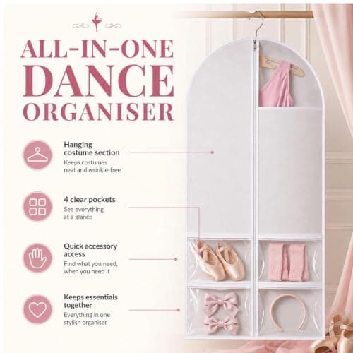 2 Pcs Dance Costume Bag, 60×120cm Foldable Dress Bag with Zipper Pockets, Clothes Covers Protector Bags, Waterproof Garment Bags for Hanging Clothes, Travel Suit Cover for Dancers Competitions, White — view 4