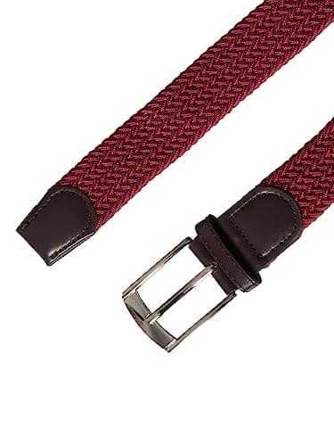 989Zé ENZO Mens Stretch Belts Ladies Elasticated Woven Adjustable Braided Metal Buckle Belt (Burgundy, S/M) — view 3