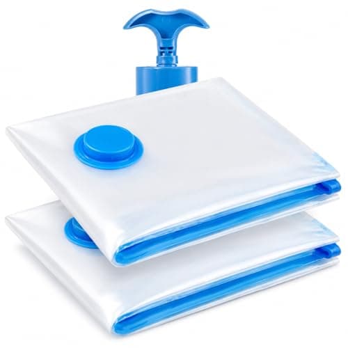 2 Pack Vacuum Storage Bags, 100 x 130cm Extra Large Reusable Vacuum Seal Bags with Hand Pump, Airtight Double Zip Seal Space Saver Bags for Clothes, Duvets, Bedding & Travel