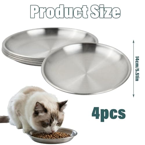 4 Pcs Cat Bowls Stainless Steel, 14cm Wide Shallow Kitten Bowls Set, Whisker Friendly Cat Food Bowl for Dry Wet Food, Small Pet Feeding Dishes — view 5