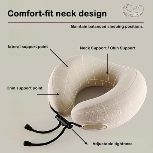 360° Ergonomic Memory Foam Travel Neck Pillow, Slide Adjustable Reversible Breathable Washable Pillow with Compact Storage Case for Airplane Car Office, Purple — view 4