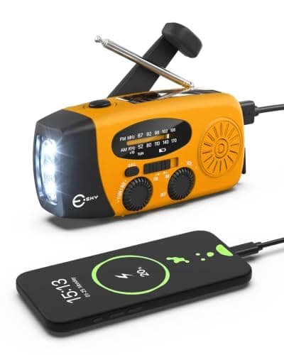 Esky Wind Up Solar Emergency Radio, Portable Hand Crank AM/FM Radio with 2000mAh Rechargeable Power Bank, USB Phone Charger, 3 LED Flashlight, SOS Alarm for Power Outage/Camping/Hiking(Orange)