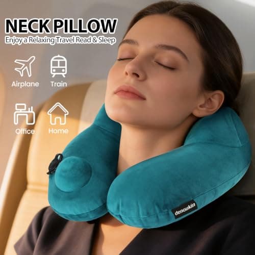 denoukin Inflatable Neck Pillow for Travel with Built-in Pump Lake Blue — view 2